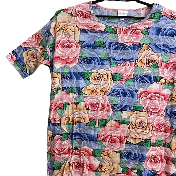 LuLaRoe Women IRMA Top Small Tunic All Over Rose Print High Low Multicolor EUC - Picture 6 of 12